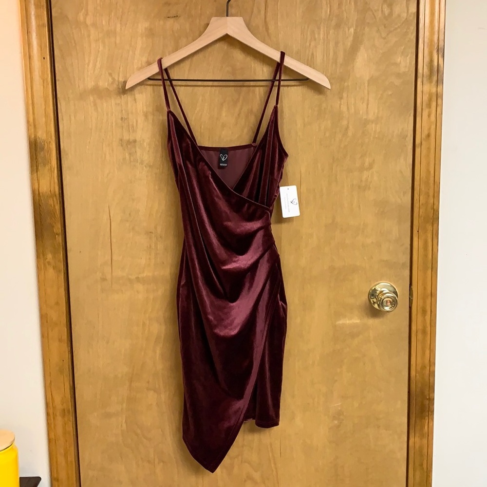 VELVET DREAMS ASYMMETRICAL MINI DRESS